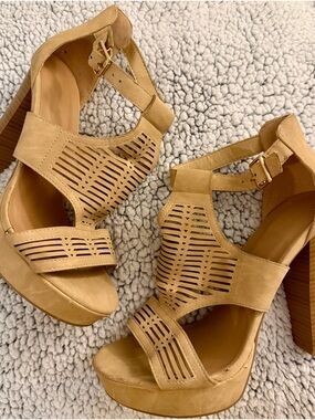 Charlotte Russe Tan Laser-Cut Platform Heels